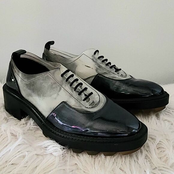 Zara lace up loafers women's 6.5 black - Picture 1 of 8